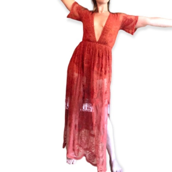 Lace Romper Honey Punch Maxi - Picture 4 of 8